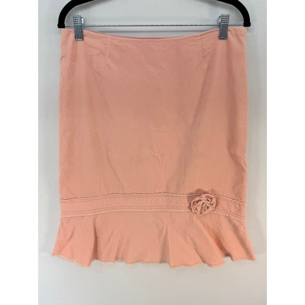 American Eagle Peach Corduroy Ruffle Rosette Skirt Womens 6 Boho Y2K Coquette